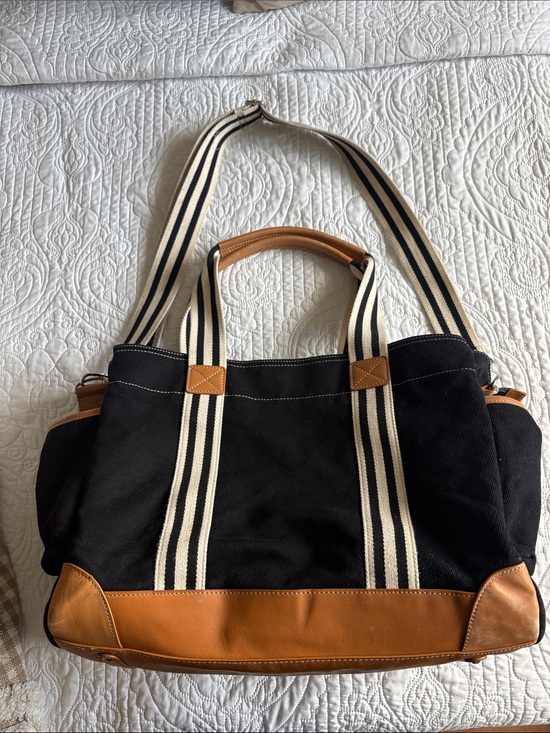 Pottery Barn Handbags - Classic Black Canvas and Tan Leather Travel Tote